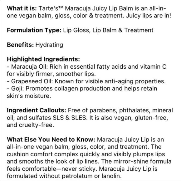 π$10 Tarte Maracuja Juicy Lip Balm Lipgloss In Rose - Picture 3 of 11